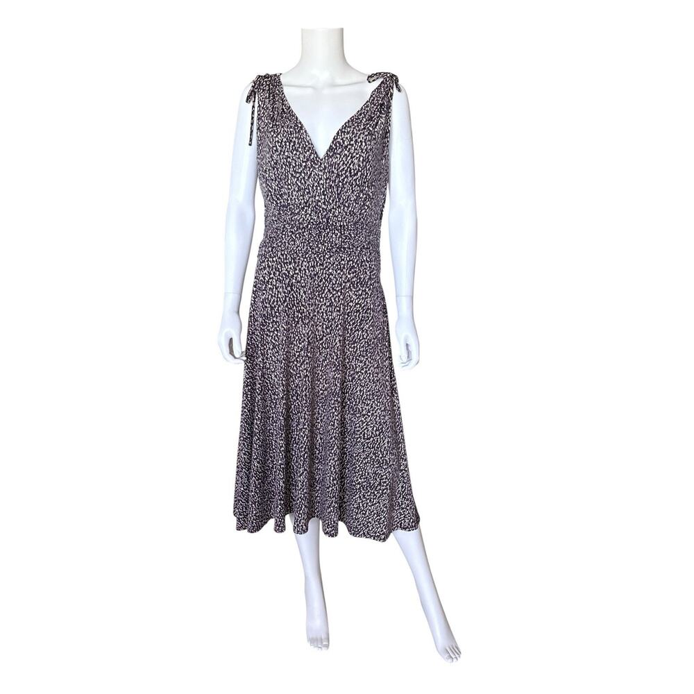 Courtenay Stretch Midi Dress Womens 10 Purple Ruched Waist V Neck Sleeveless